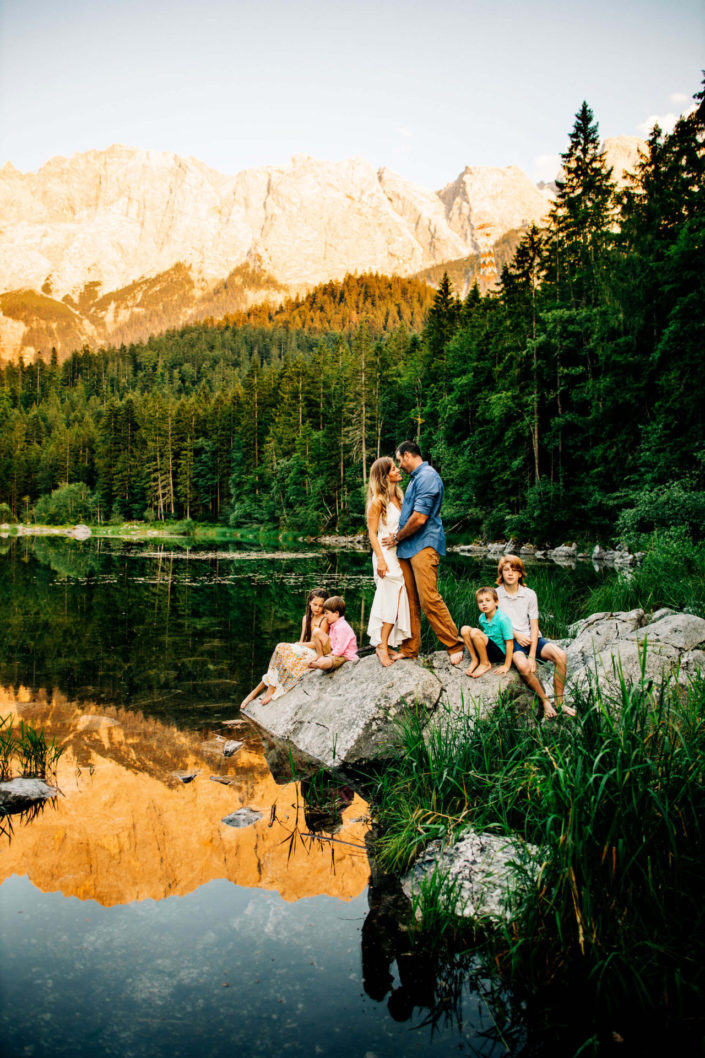 family picture im the Bavarian Alps. Lake Eibsee, Garmish Germany